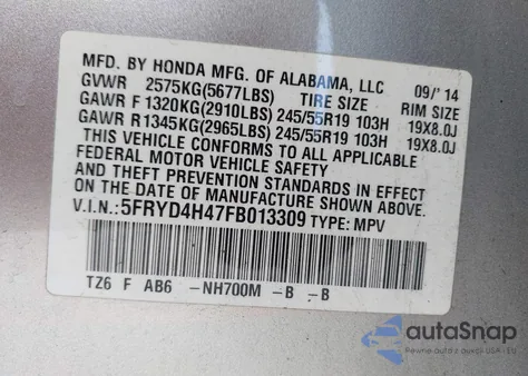 2015 Acura Mdx Technology Package z USA, uszkodzony, nr VIN 5FRYD4H47FB013309
